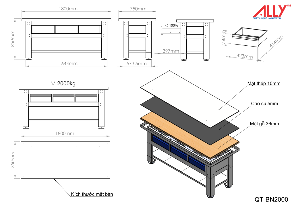 Bàn Nguội tải 2 tấn QT-BN2000