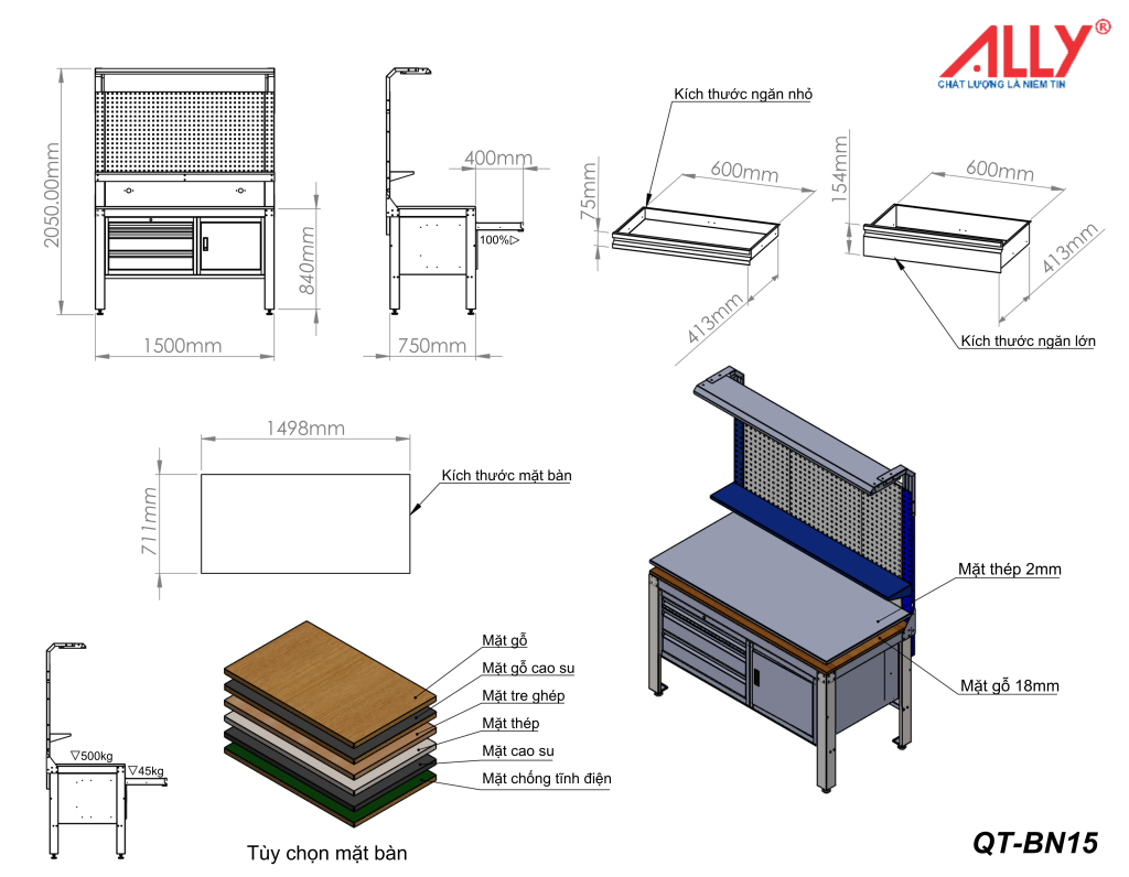 Bàn Thao Tác ALLY QT-BN15