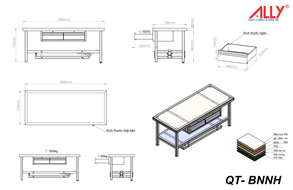 Bàn nguội cơ khí di động ALLY QT-BNNH