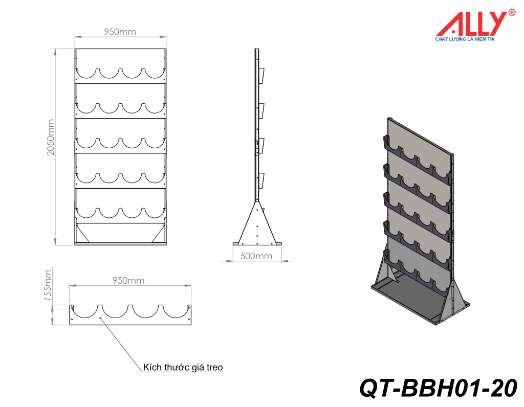 Kệ treo 20 nón bảo hộ QT-BBH01-20