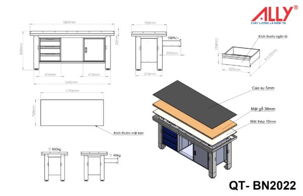 Alternative view of Bàn nguội có tủ khoá QT-BN2022