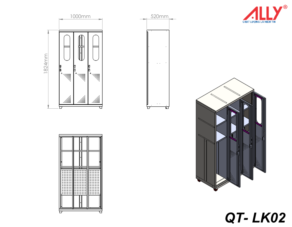 Tủ để đồ bảo hộ lao động ALLY QT-LK02