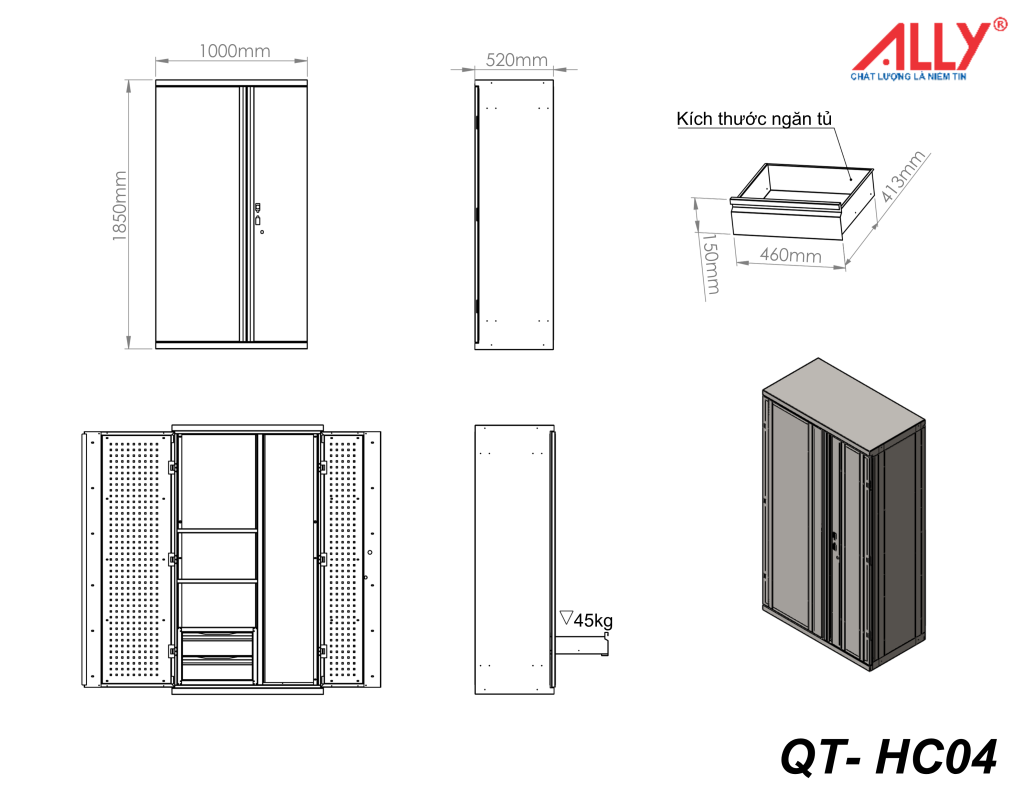 Tủ treo đồ nghề 2 cánh ALLY QT-HC04